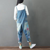 Stitched jeans large size printed suspender bib