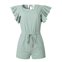 Ruffled pocket lace-up women's jumpsuit