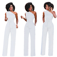 Solid color slant collar button up Jumpsuit