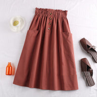 Women's Cotton-linen Utility Skirt With Pockets