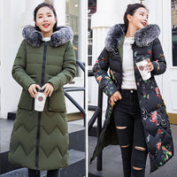 Women's long down jacket with large hairband on both sides