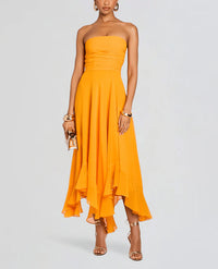 Ruched, Slim-fit, Chic, Asymmetric Maxi Dress