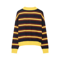 Women's Fashion Striped Polo Collar Knitted Sweater