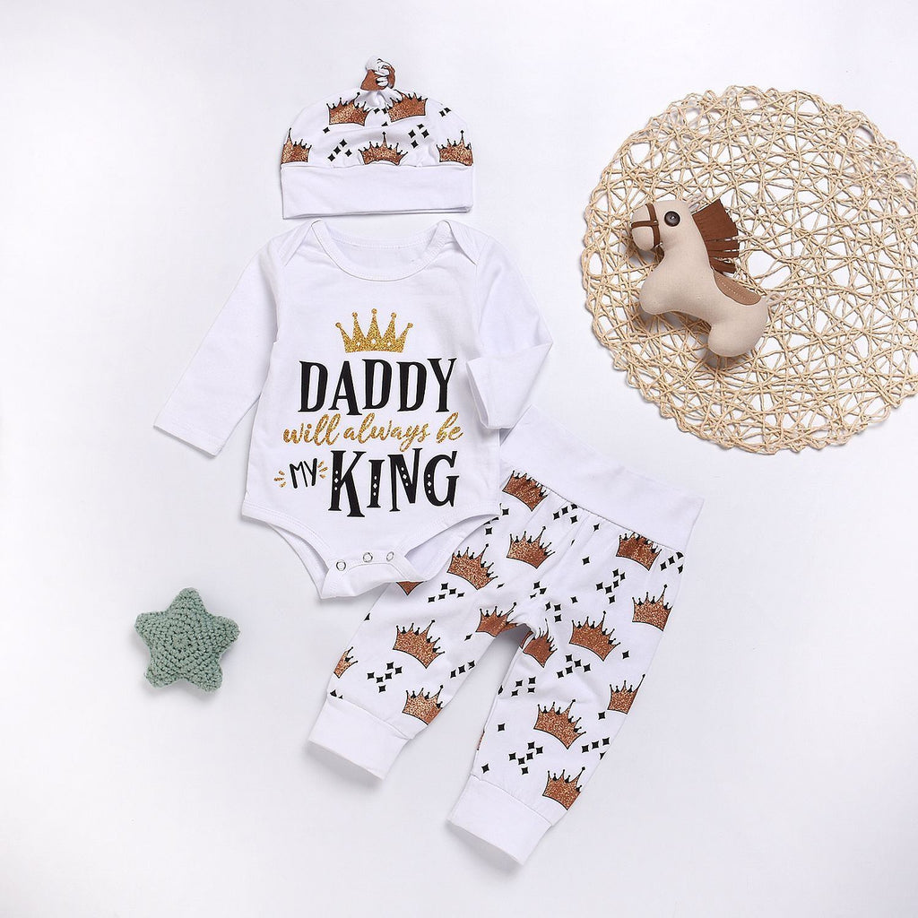 New Baby boys Clothing Set Tops Romper +Crown Pants