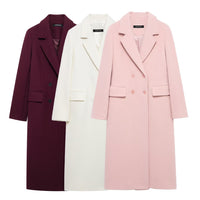 Fashionable Temperamental All-match Blended Double-breasted Long Lapel Coat Jacket
