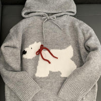 Gray Puppy Hooded Women's New Cute Sweater Autumn Winter