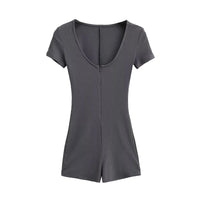 Sexy Ribbed Yoga Fitness Jumpsuit With Short Sleeves For Curvy Women
