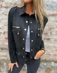 Suede Coat Lapel Long Sleeve Jacket