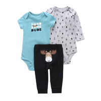 Baby Cartoon Long Sleeve + Short Sleeve Romper + Three-piece Pants
