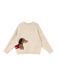 Dog Jacquard Retro Crew Neck Pullover Sweater