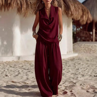 Solid-color Women's Flowing Collar Two-piece Set