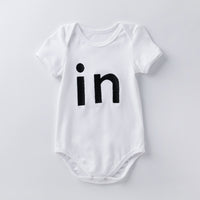 Cartoon animal alphabet black white baby romper