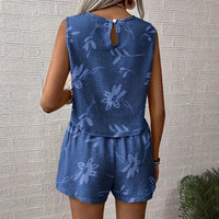 Womens Fashion Striped Printed Sleeveless Tank Top And Shorts Set