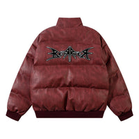 American Retro PU Leather Bread Coat Veneer Embroidery Thickening Cotton Coat Jacket