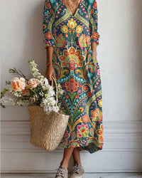 Women's Loose-fitting Fashion V-neck Printed Dress