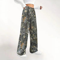 Women's Casual Waist-cinching Camouflage Print Straight-leg Pants