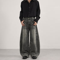 Loose Straight Washed Cat Beard Machete Jeans Men