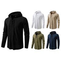 New Medieval Pirate Drawstring Men's Cotton Linen Long Sleeve