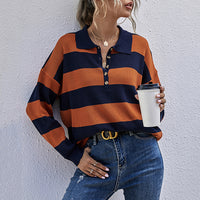 Polo Collar Halloween Top Women's European And American Ladies Long-sleeved Striped Sweater