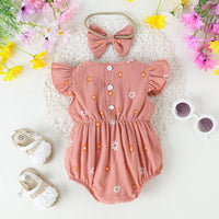 Babies' Multi-color Printed Jumpsuit Bow Headdress