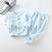 Flannel Stand Collar Buttoning Cartoon Print Suit