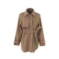 Double-sided waist belt tie trench coat woolen mid-length coat