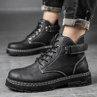 Men's High Top Round Toe Retro Work Boots