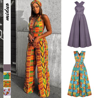 Explosive Windmill Digital Printing African Style DIY Strappy Jumpsuit