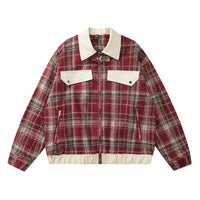 American Color-contrast Check Polo Collar Jacket Men's