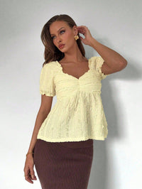 V-neck Fashionable Simple Puff-sleeve Top For Women