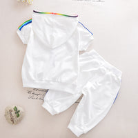 Summer Short-sleeved Baby Zipper Hoodle Black And White Two-piece Suit
