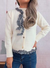 Casual Cute Lace Collar Stitching Single-breasted Sweater Commuter Sweater
