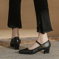 Microfiber Square-toe Chunky-heeled Pumps