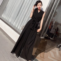 V-neck bow tie wide leg jumpsuit