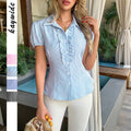 Casual Striped Button Short Sleeve Small Shirt Women's Clothing
