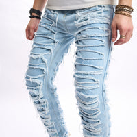 Simple Solid Color Ripped Skinny Jeans