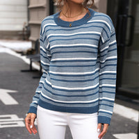 Women's Long-sleeved Round Neck Striped Sweater