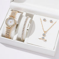 Women's Alloy Quartz Watch Necklace Earrings Bracelet Ring Suit