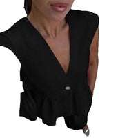 Womens Cotton V-Neck Sleeveless Vest And Wide-Leg Pants Set