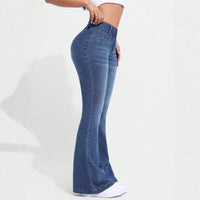 Retro Blue Edgy Low-rise Flared Faux Denim