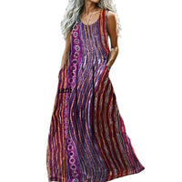 Womens Loose Fit Long Dress With Ocean Floral Print And Large Pockets
