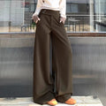 Dark Gray Wool High-waisted Slimming Loose-fit Casual Pants