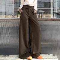 Dark Gray Wool High-waisted Slimming Loose-fit Casual Pants