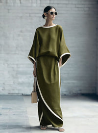 Loose-fitting Womens Batwing-sleeve Robe And Wide-leg Pants Two-piece Set