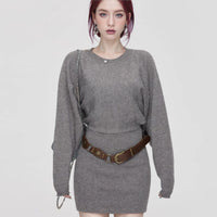 Womens Cinched Sheath-Fit Pure-Desire Knitted Sweater Dress For Layering
