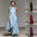Resort Style Ruffled Halter Neck Sleeveless Maxi Dress - Loose Fit Flattering Flowy Skirt For Party Evening Gown