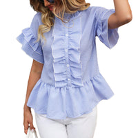 Womens Stylish Casual Ruffled Short-sleeve Shirt