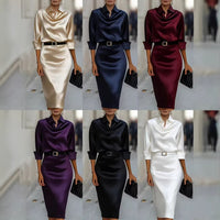 Satin Long-sleeve Casual Dress For Women