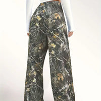 Women's Casual Waist-cinching Camouflage Print Straight-leg Pants