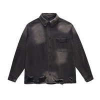 Punk Waste Soil Washed Old Ripped Denim Loose Casual Turn-down Collar Coat